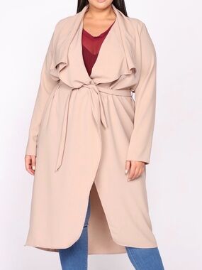 Draped Tie-Waist Trench Coat in Walnut